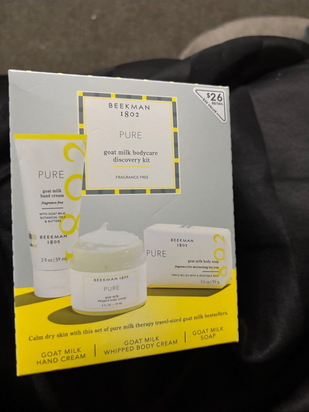 NIB Beekman 1802 PURE Goat Milk Bodycare Discovery Kit - White & Yellow